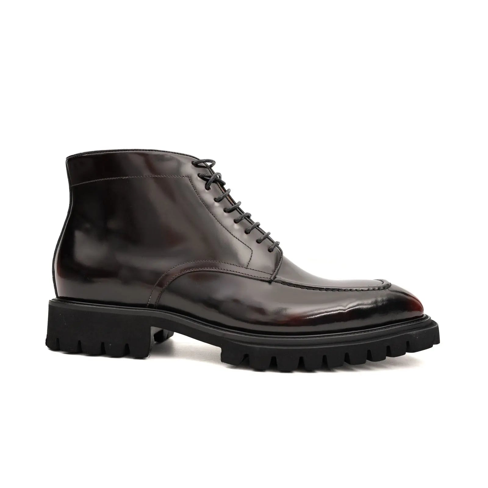 Wine Patent Lug Sole Ankle Boot DIVINCH