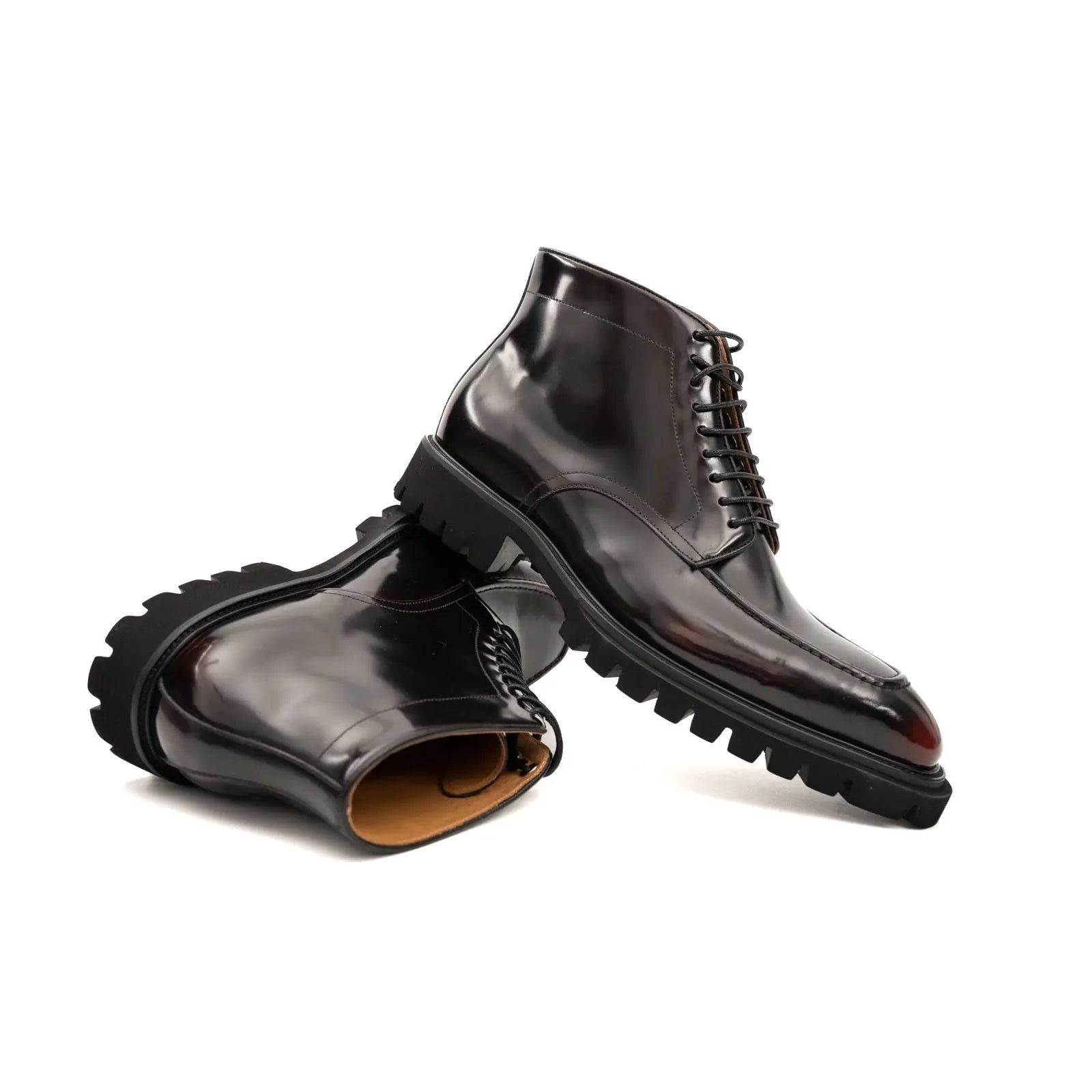 Wine Patent Lug Sole Ankle Boot DIVINCH