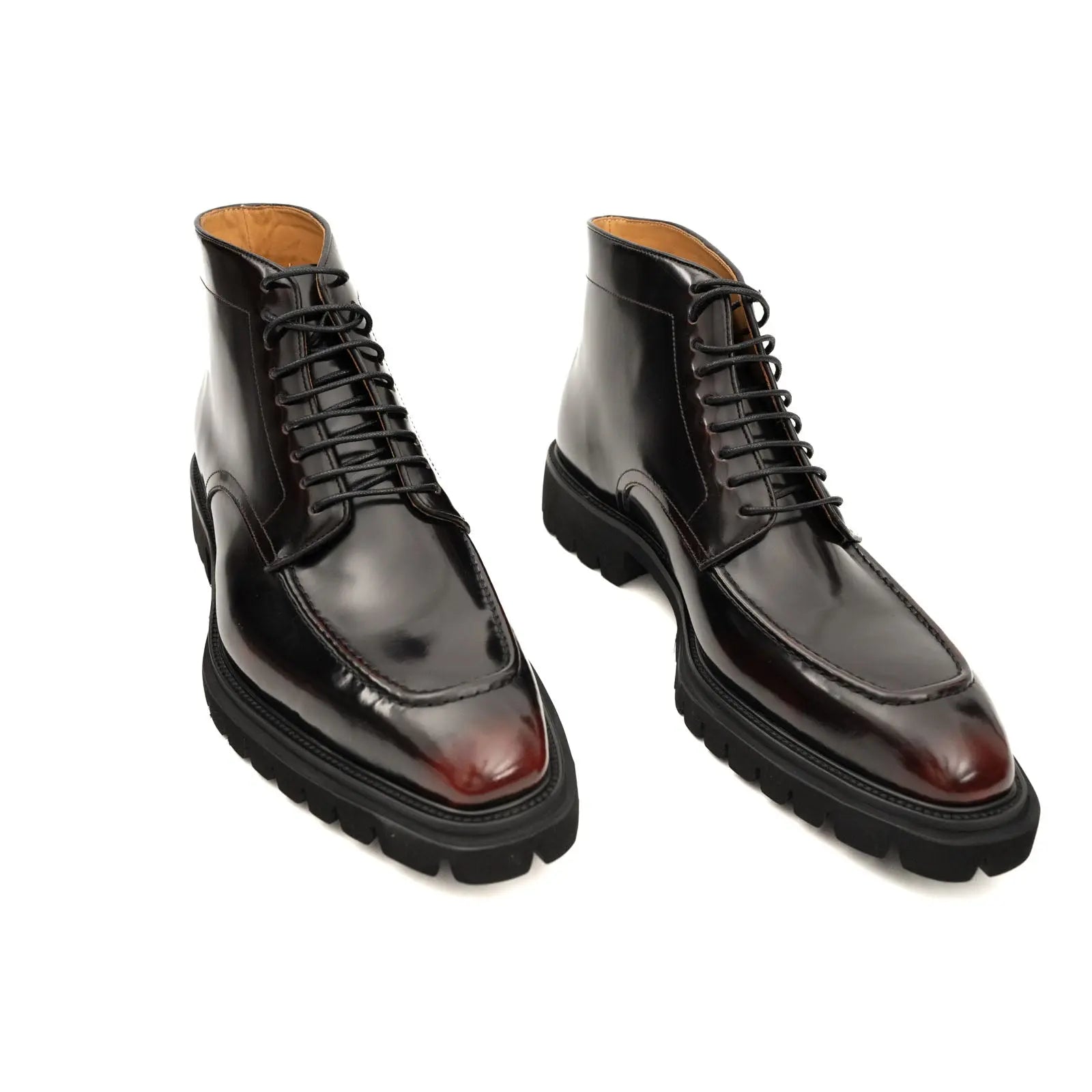 Wine Patent Lug Sole Ankle Boot DIVINCH