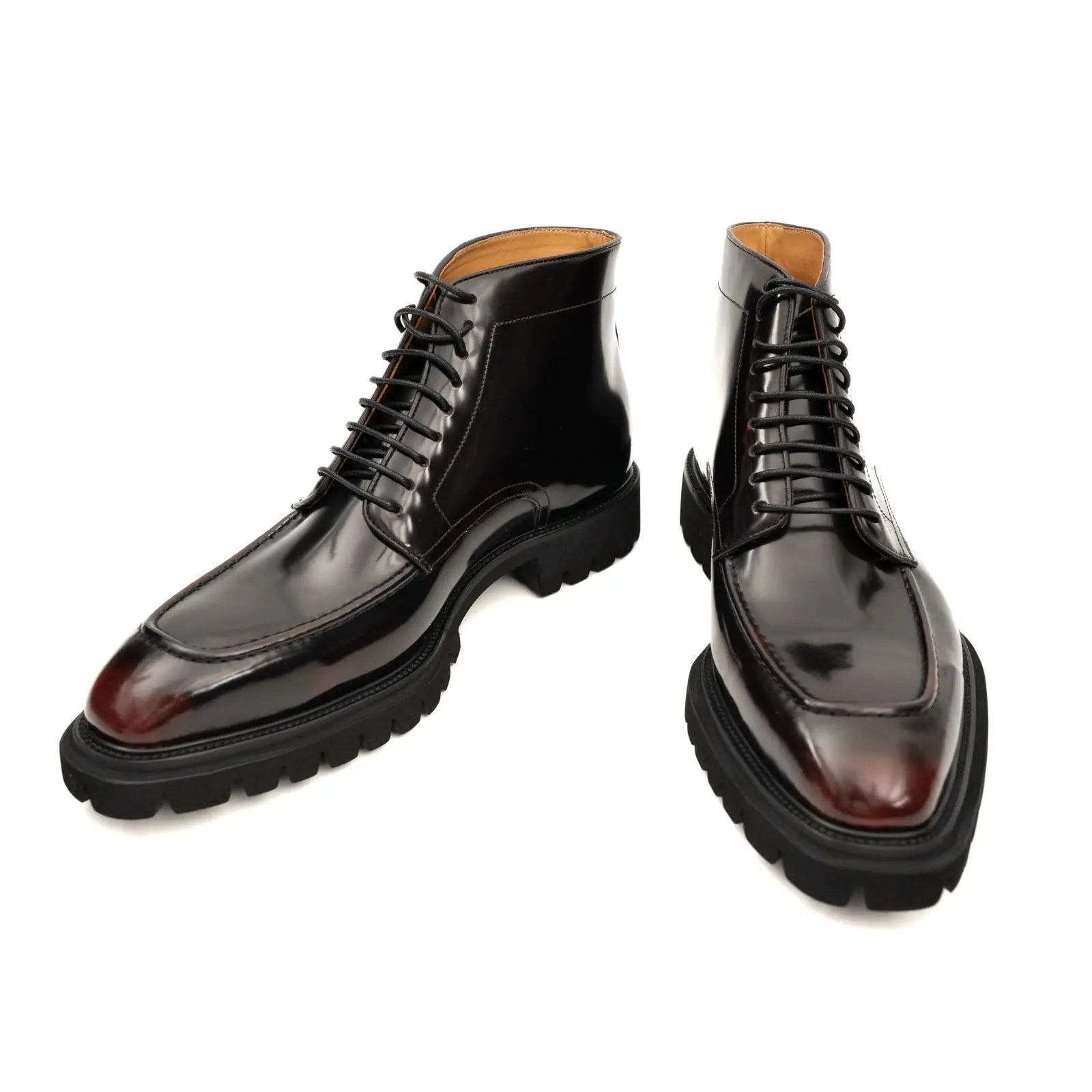 Wine Patent Lug Sole Ankle Boot DIVINCH