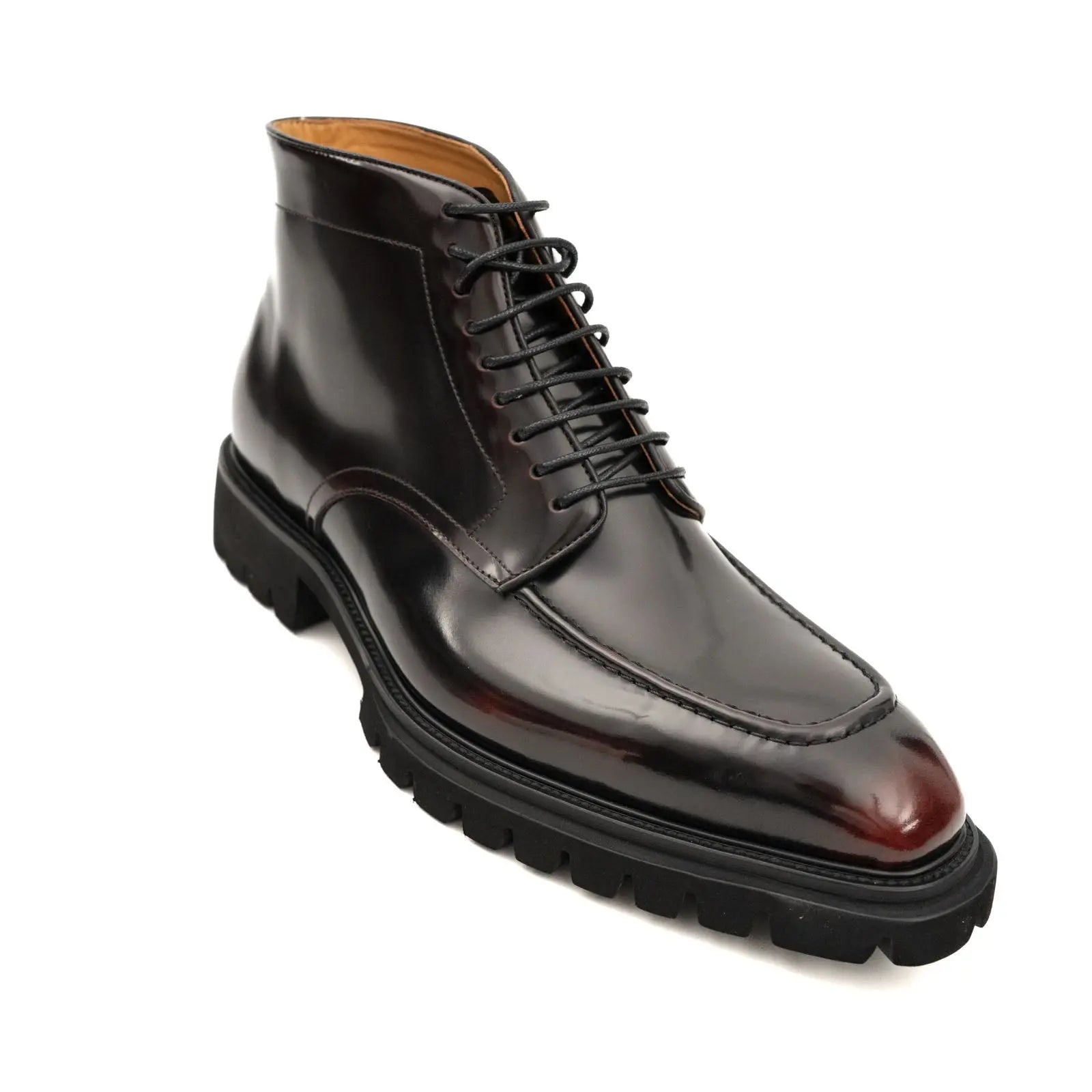 Wine Patent Lug Sole Ankle Boot DIVINCH