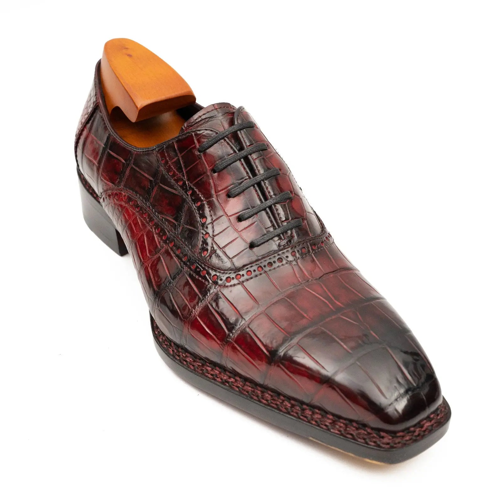 Wine Red Crocodile Oxford Shoes Goodyear Norwegian 8020 DIVINCH