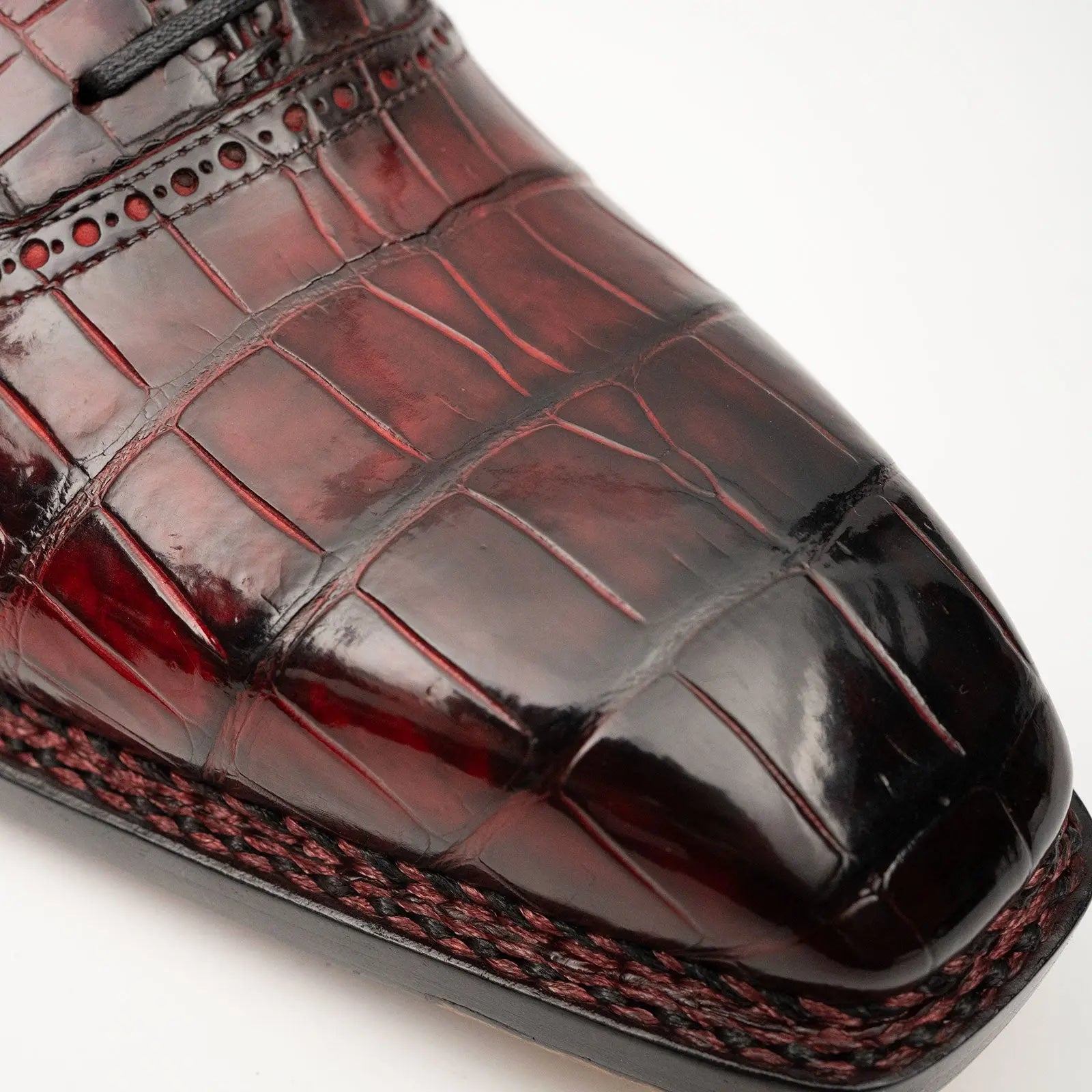 Wine Red Crocodile Oxford Shoes Goodyear Norwegian 8020 DIVINCH