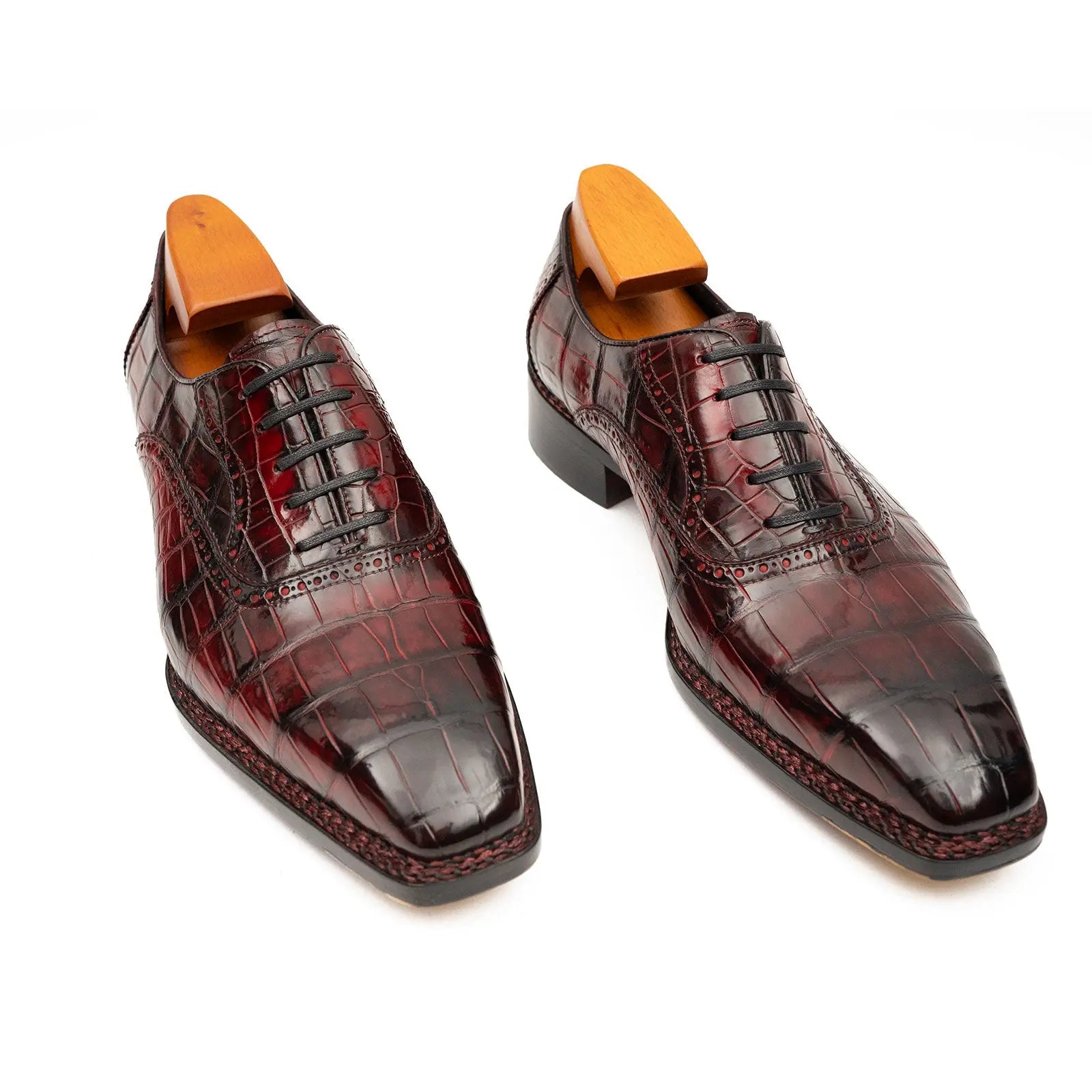 Wine Red Crocodile Oxford Shoes Goodyear Norwegian 8020 DIVINCH