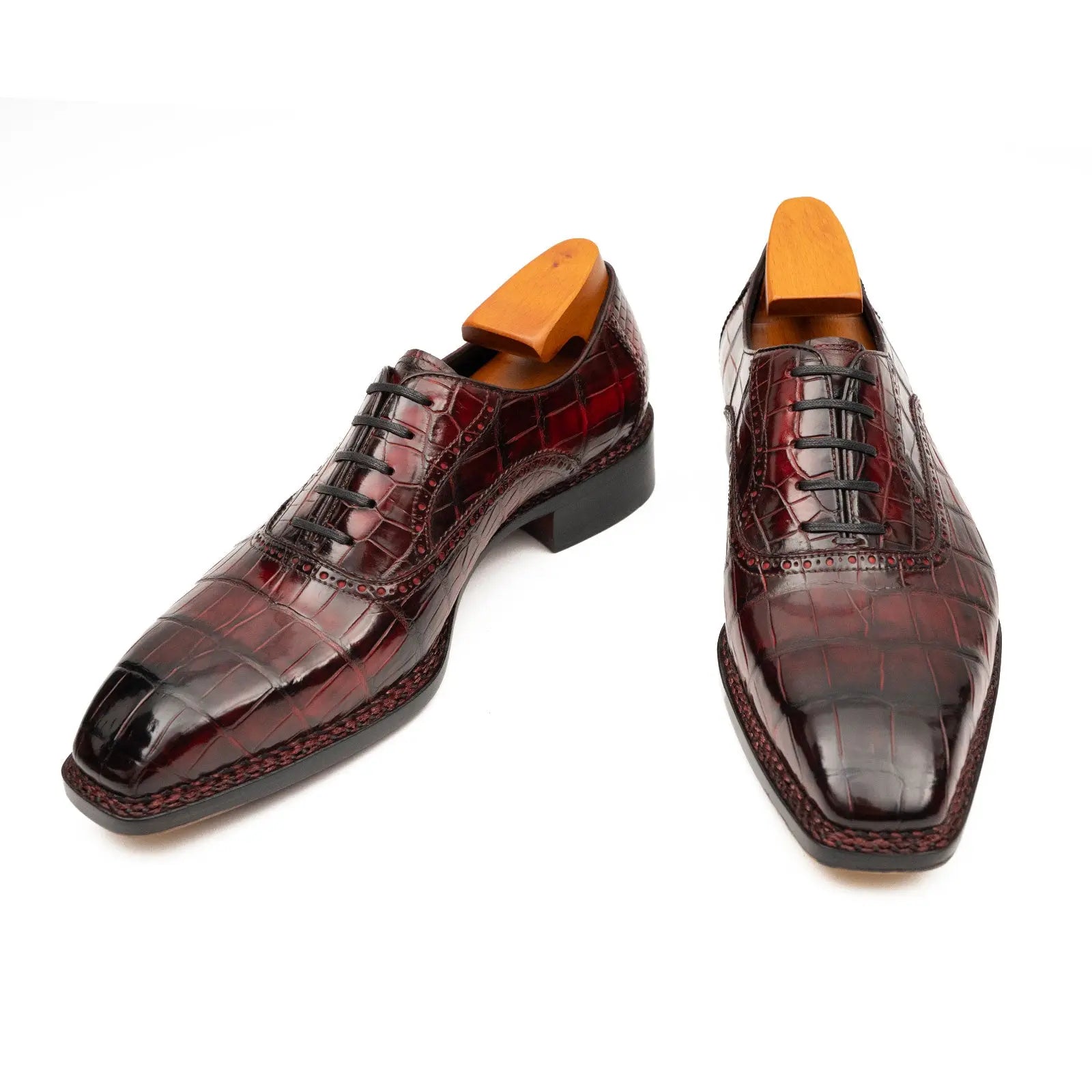 Wine Red Crocodile Oxford Shoes Goodyear Norwegian 8020 DIVINCH