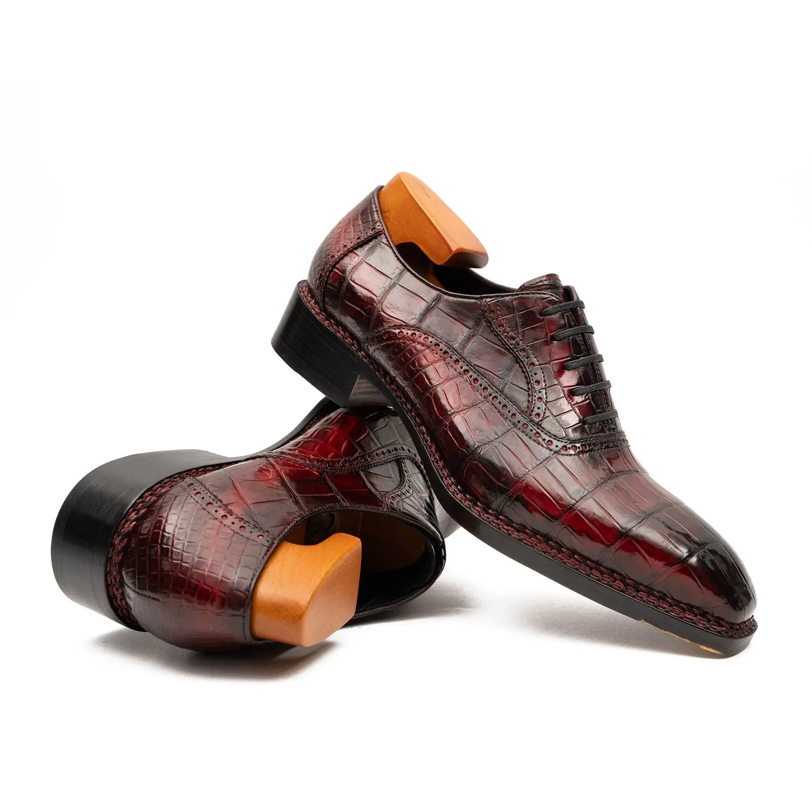 Wine Red Crocodile Oxford Shoes Goodyear Norwegian 8020 DIVINCH