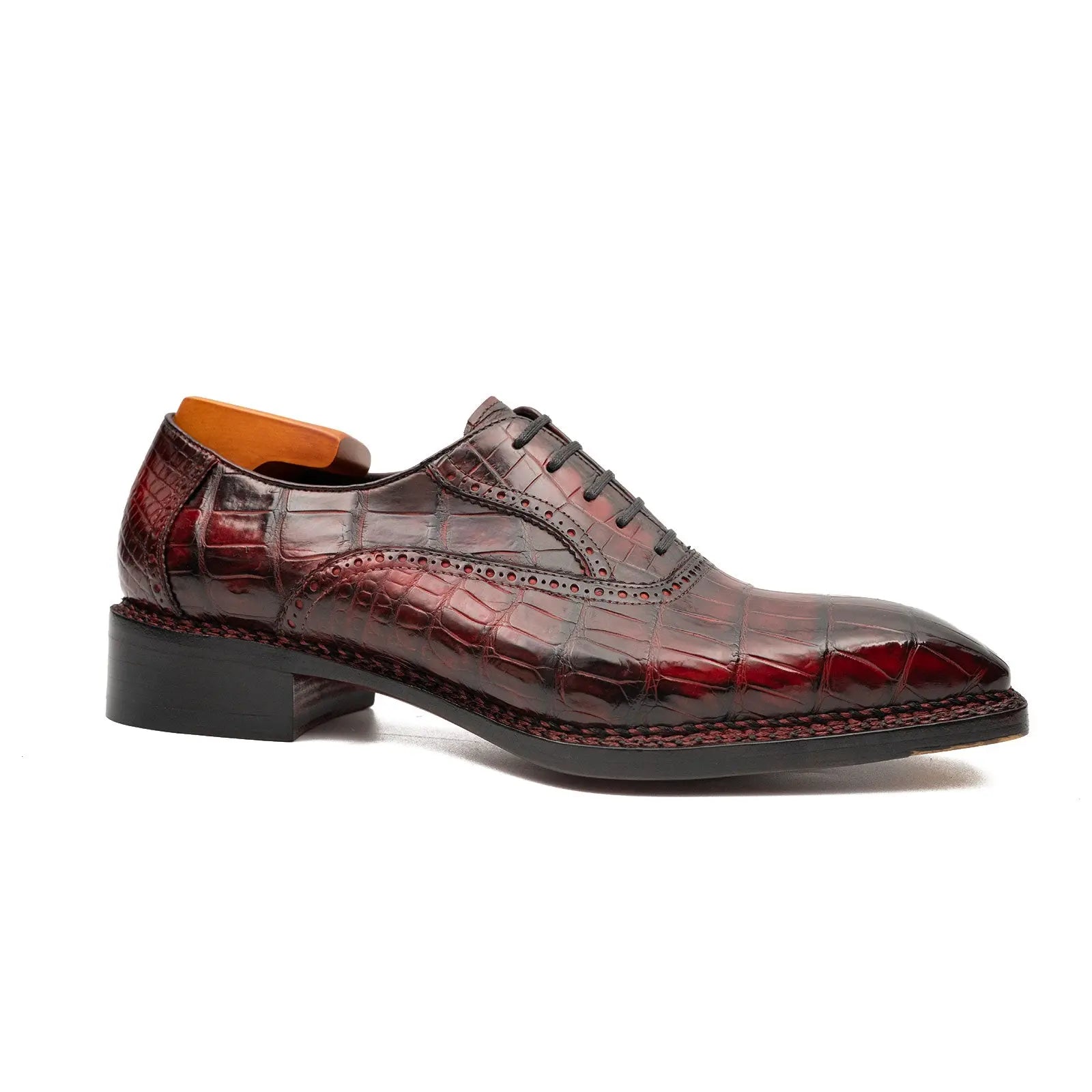 Wine Red Crocodile Oxford Shoes Goodyear Norwegian 8020 DIVINCH