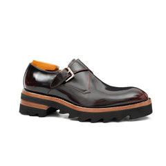 Wine Red Leather Monk Strap Shoes with Chunky Soles DIVINCH