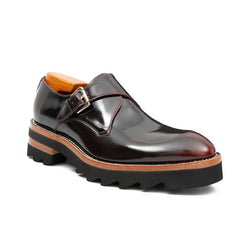Wine Red Leather Monk Strap Shoes with Chunky Soles DIVINCH