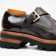 Wine Red Leather Monk Strap Shoes with Chunky Soles DIVINCH