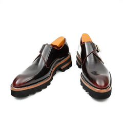 Wine Red Leather Monk Strap Shoes with Chunky Soles DIVINCH