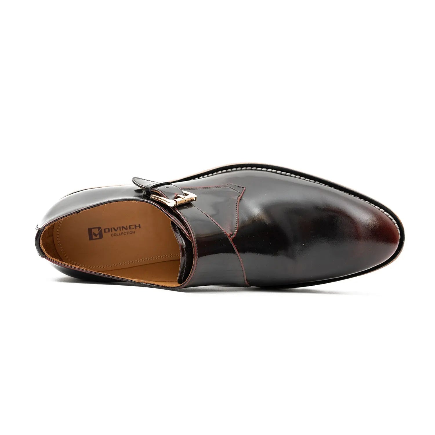 Wine Red Leather Monk Strap Shoes with Chunky Soles DIVINCH