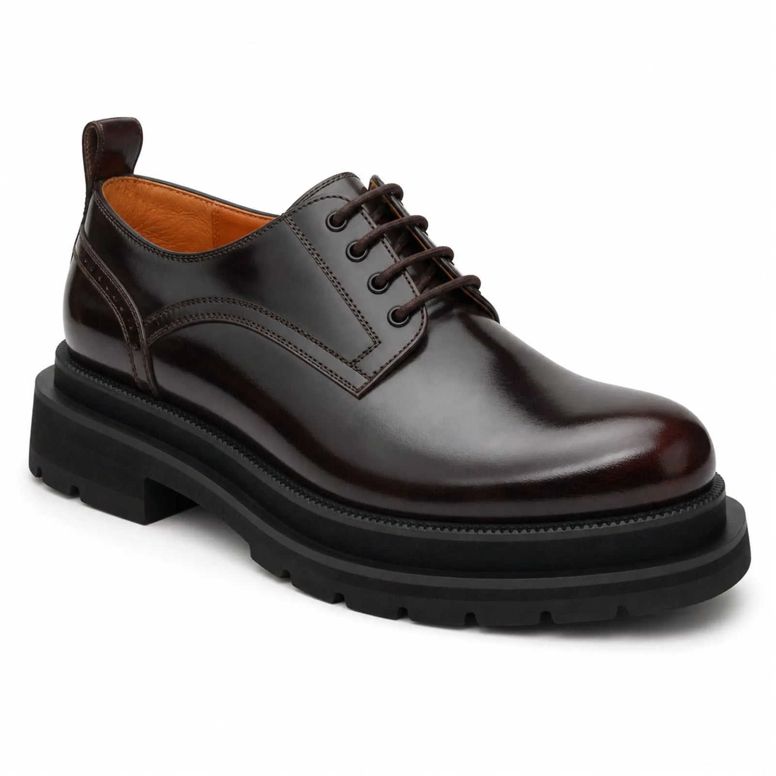 DIVINCH 8221KHA coffee lug sole derby shoes white background three quarter view