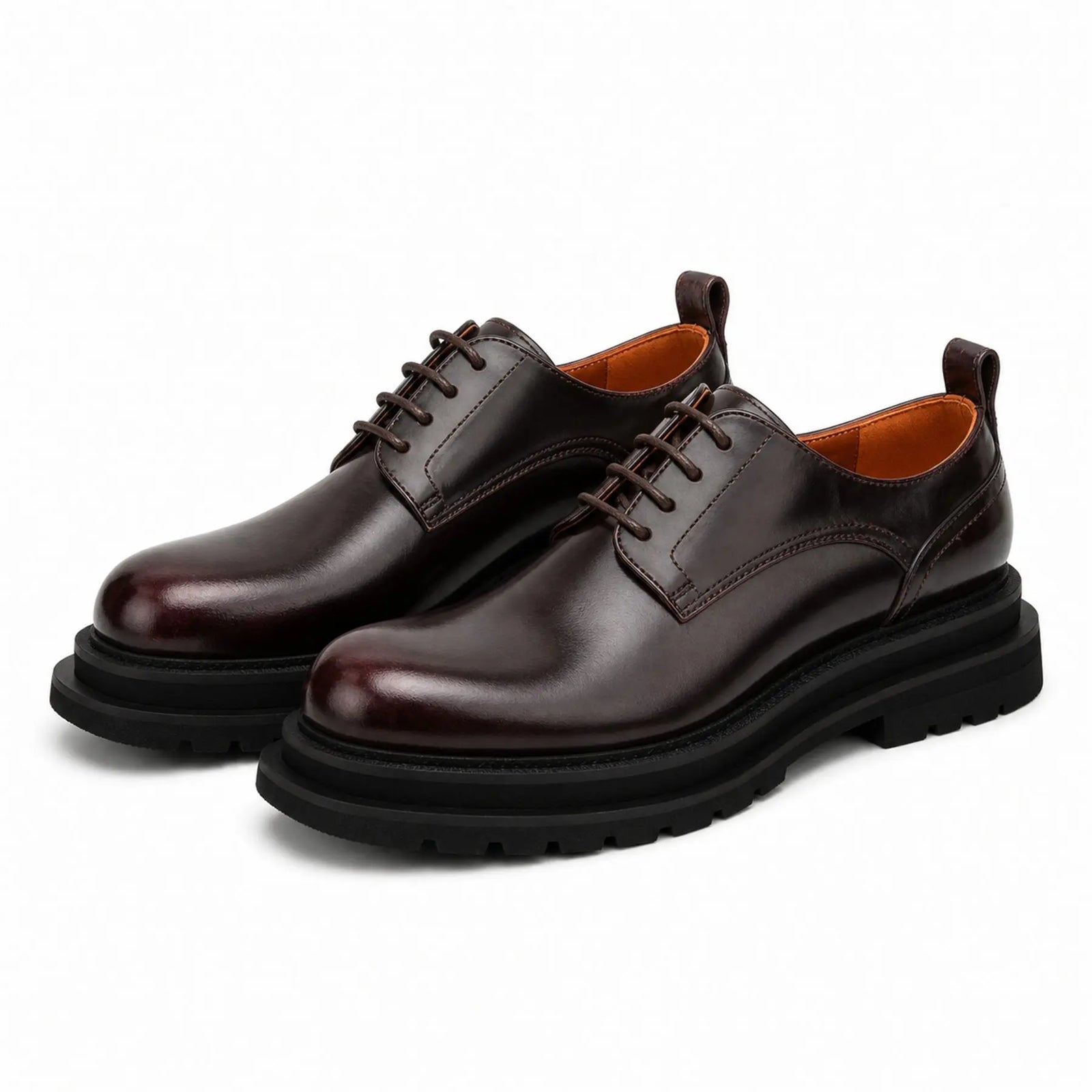 DIVINCH 8221KHA coffee lug sole derby shoes white background pair view