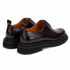 DIVINCH 8221KHA coffee lug sole derby shoes white background rear pair view