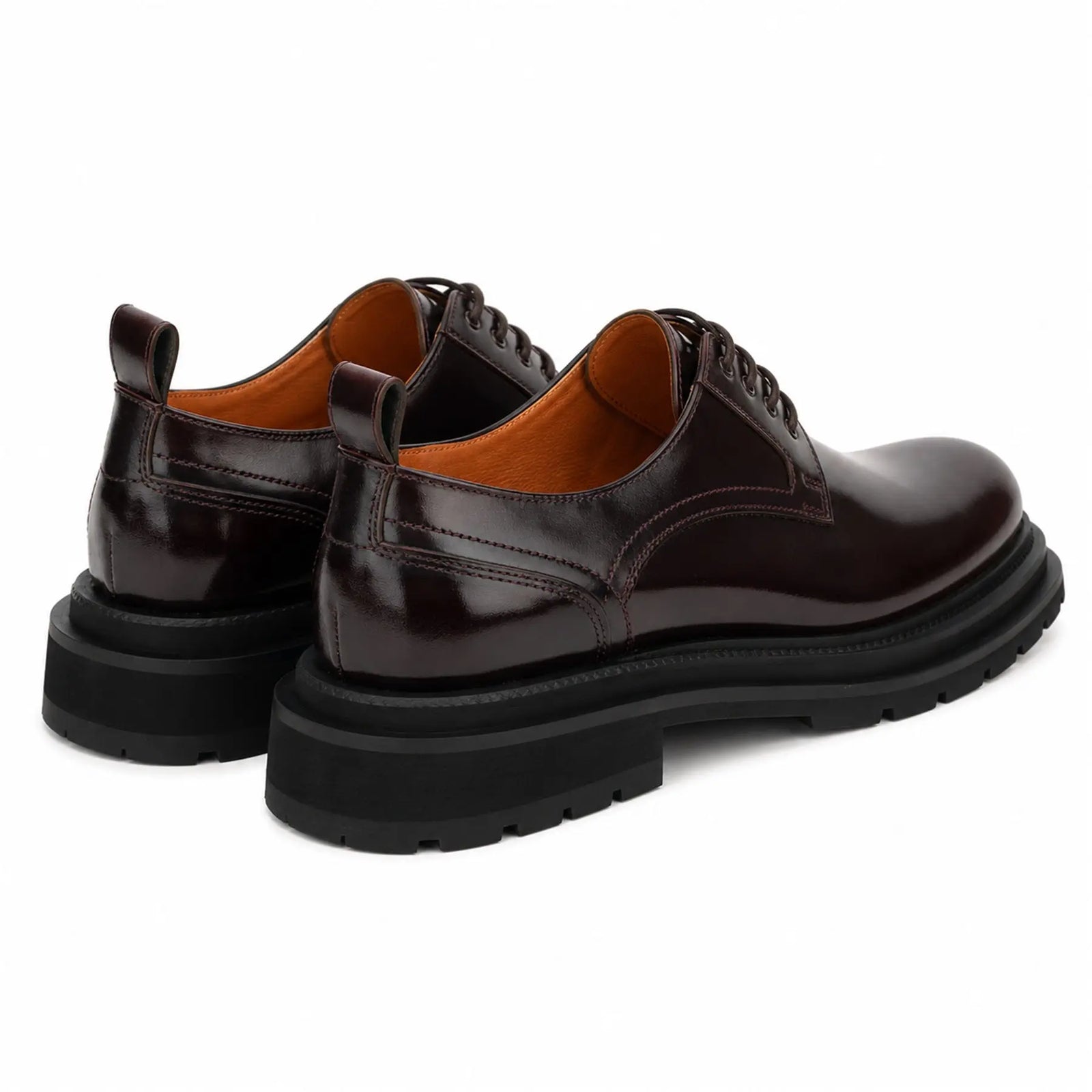 DIVINCH 8221KHA coffee lug sole derby shoes white background rear pair view