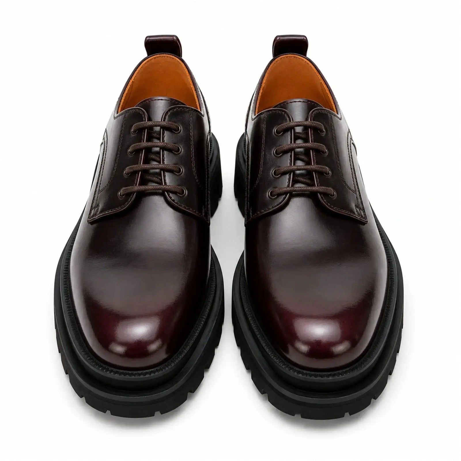 DIVINCH 8221KHA coffee lug sole derby shoes white background front pair view