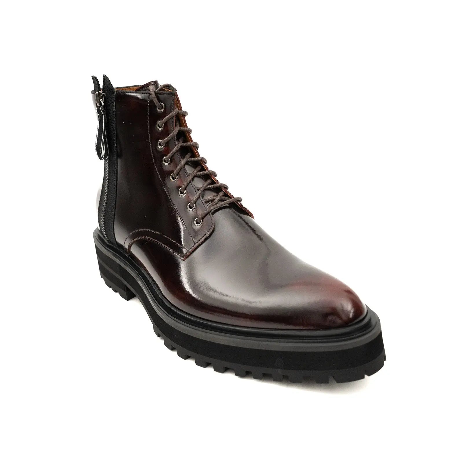 Wine Red Side-Zip Combat Boot DIVINCH