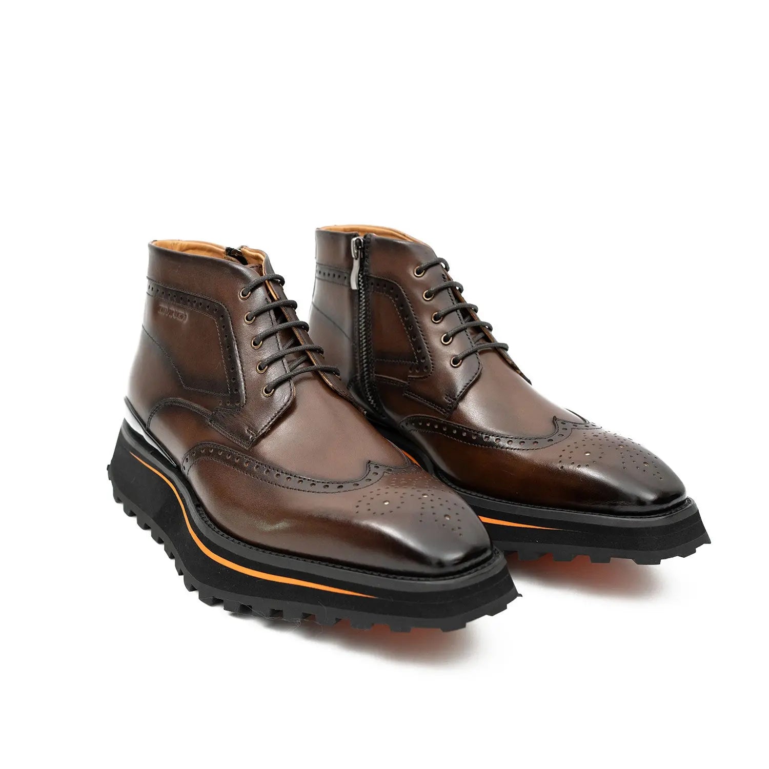 Zipper Brogue Martin Boots 2890 Coffee DIVINCH
