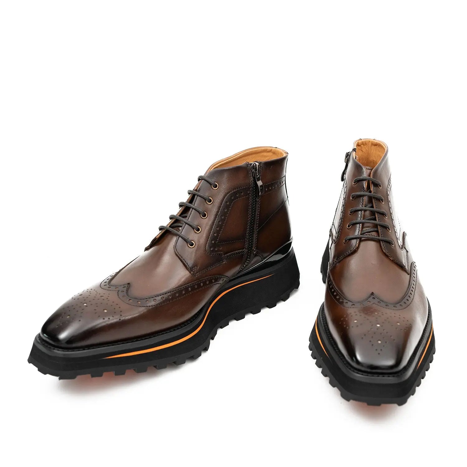 Zipper Brogue Martin Boots 2890 Coffee DIVINCH