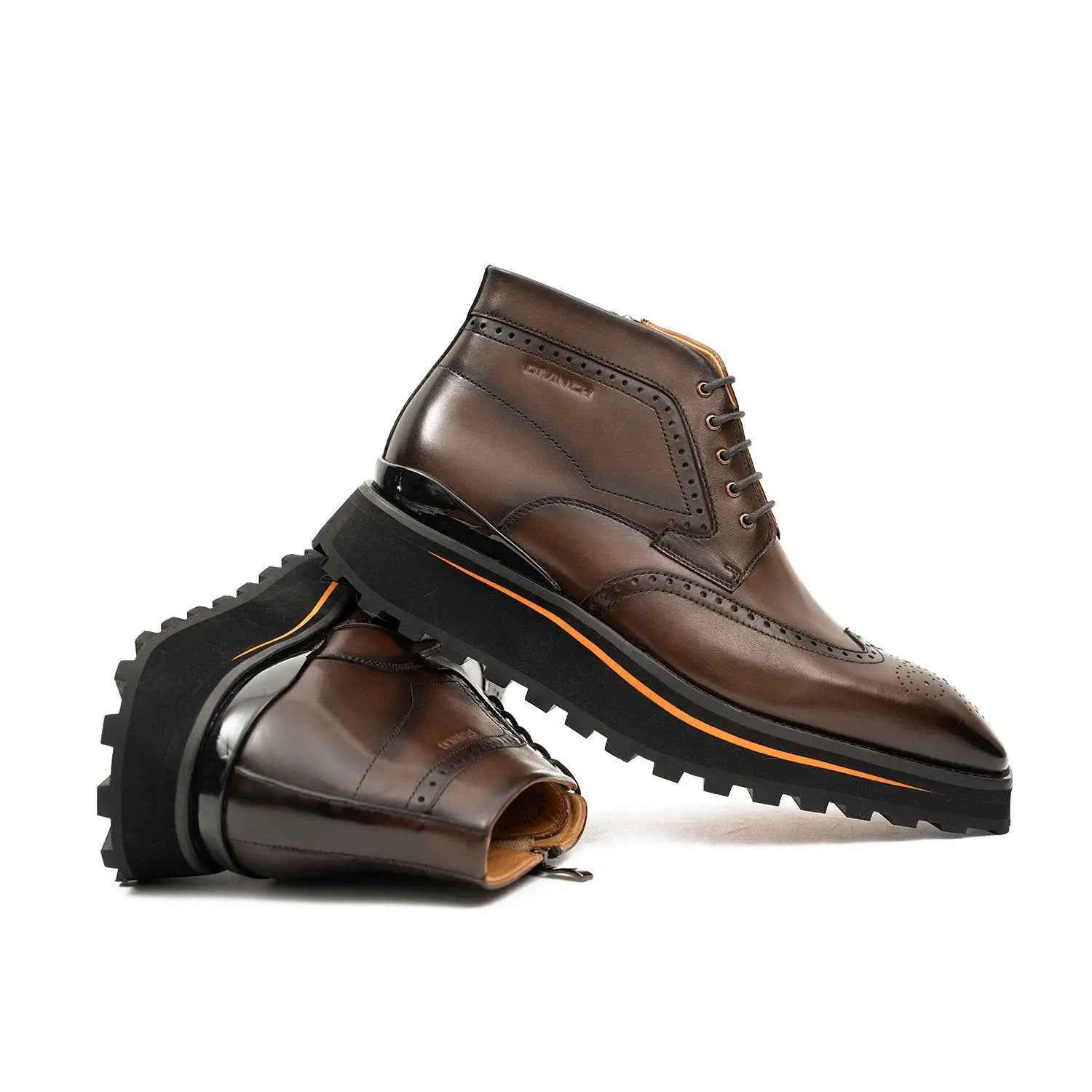 Zipper Brogue Martin Boots 2890 Coffee DIVINCH