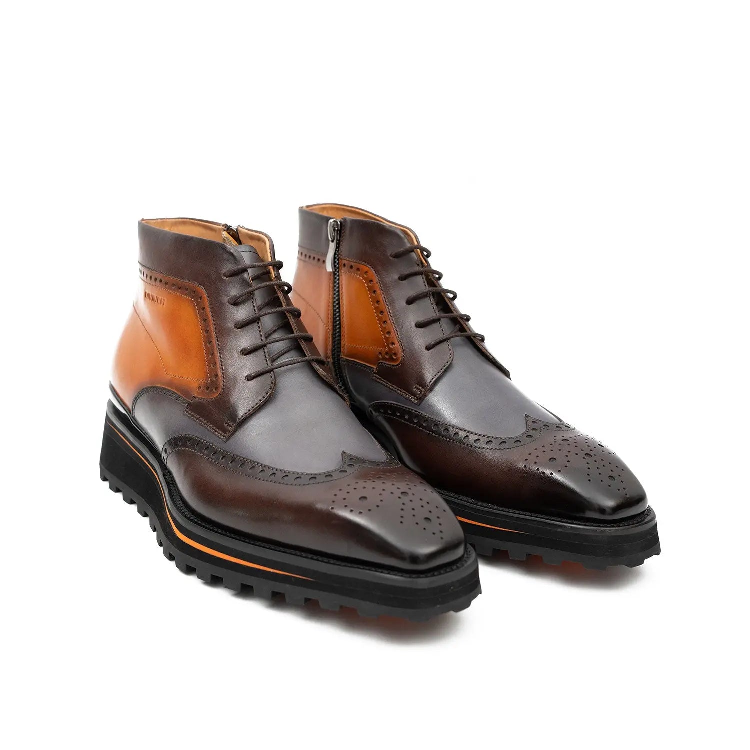 Zipper Brogue Martin Boots 2890 Gray Brown DIVINCH