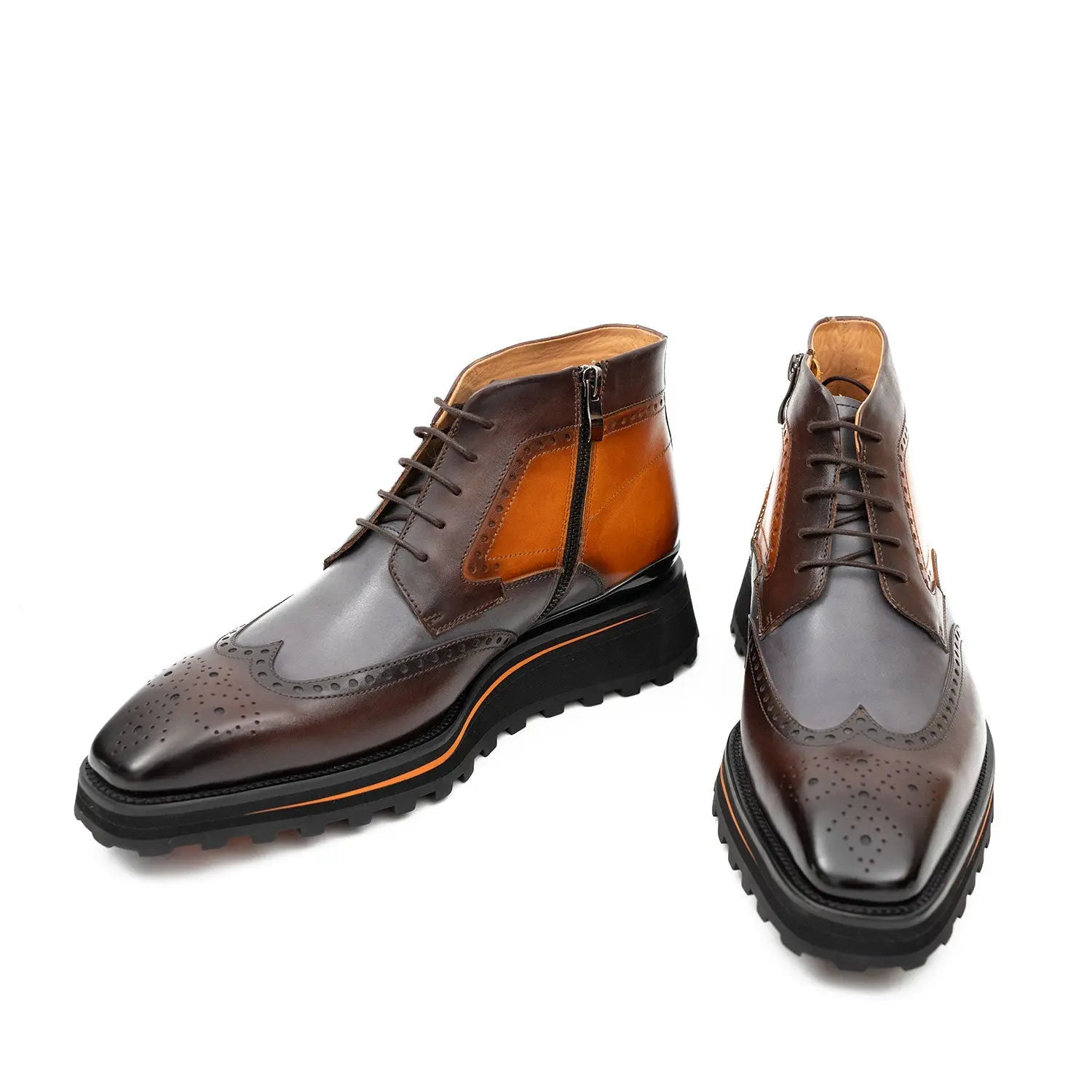 Zipper Brogue Martin Boots 2890 Gray Brown DIVINCH