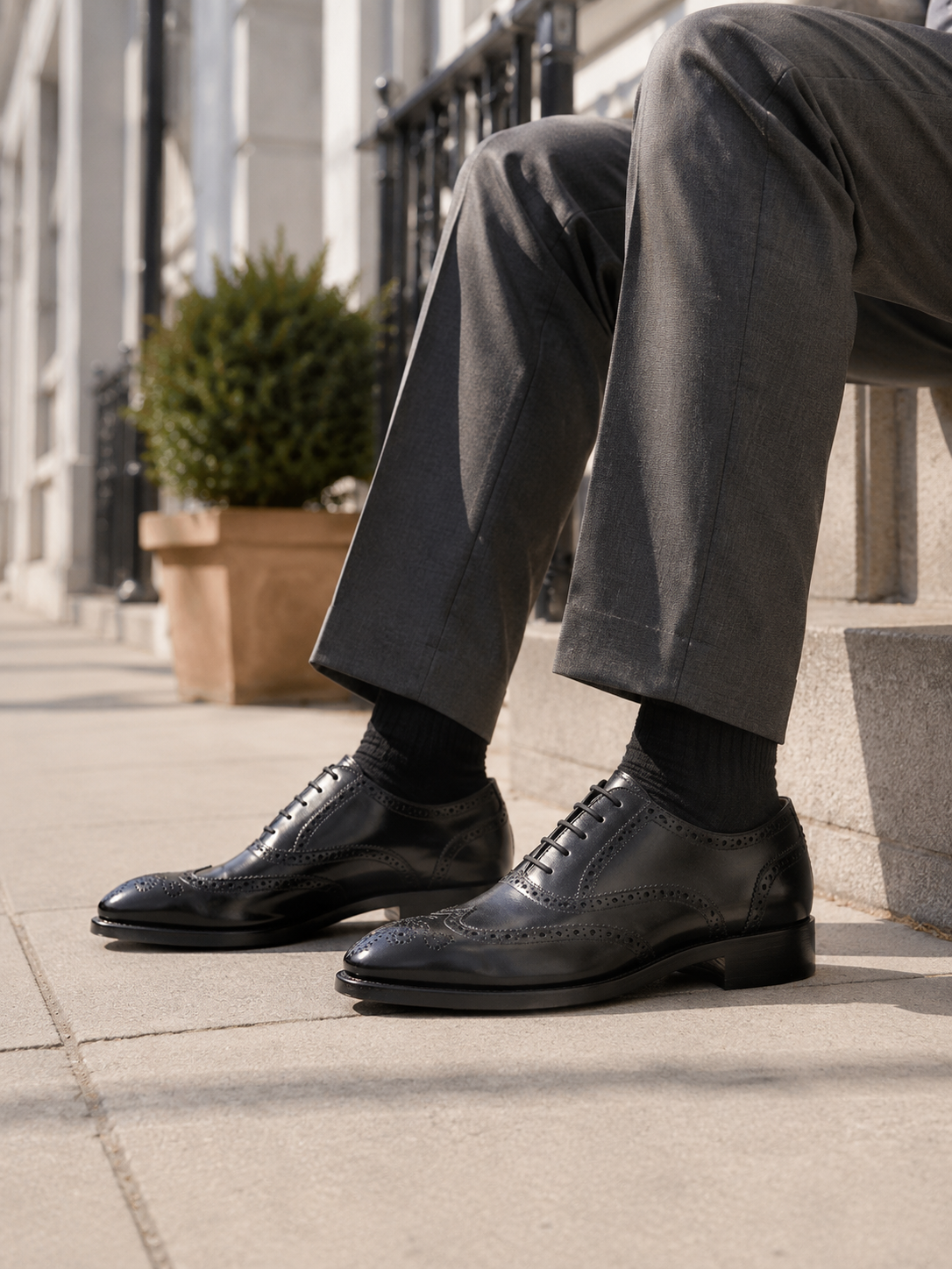 Sapatos Oxford Brogue Preto com Costura Goodyear outfit scenario