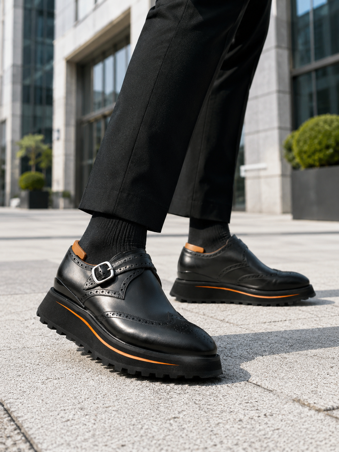 Onyxschwarze Brogue-Mönchriemen-Schuhe outfit scenario