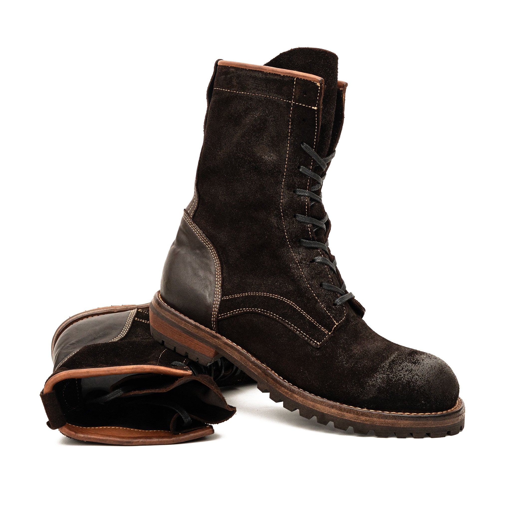 DIVINCH 5002A dark brown lace-up boots dynamic stacked view