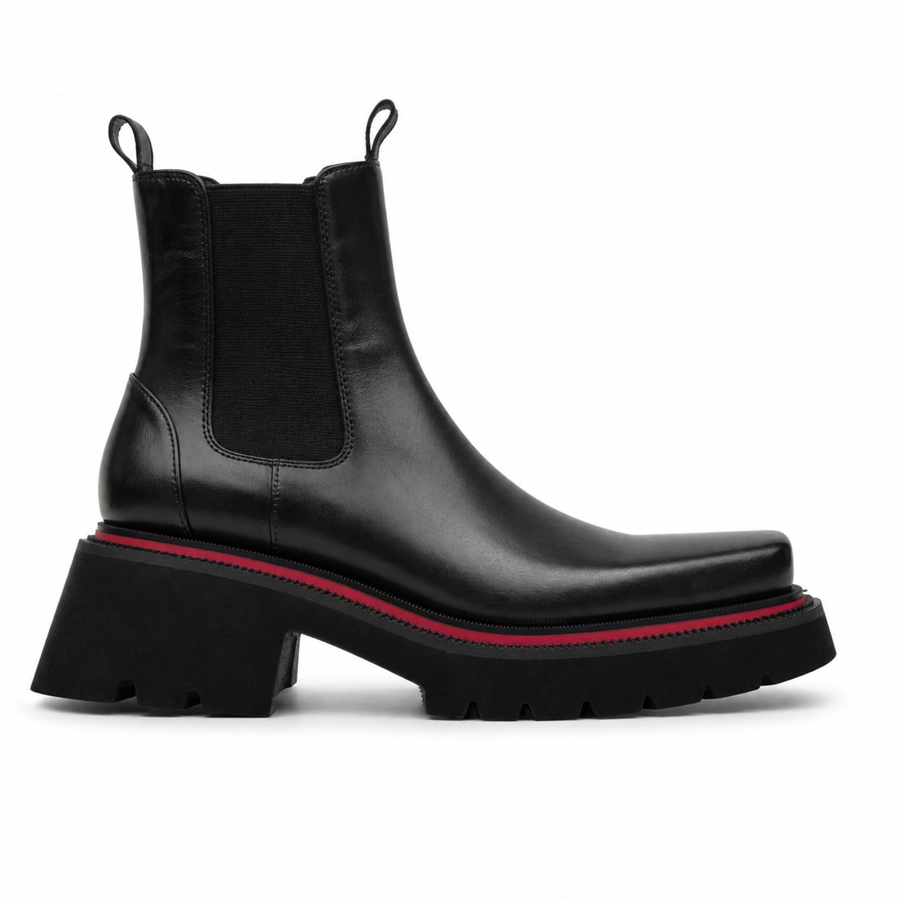 DIVINCH 5036B black lug sole Chelsea boots white background side view