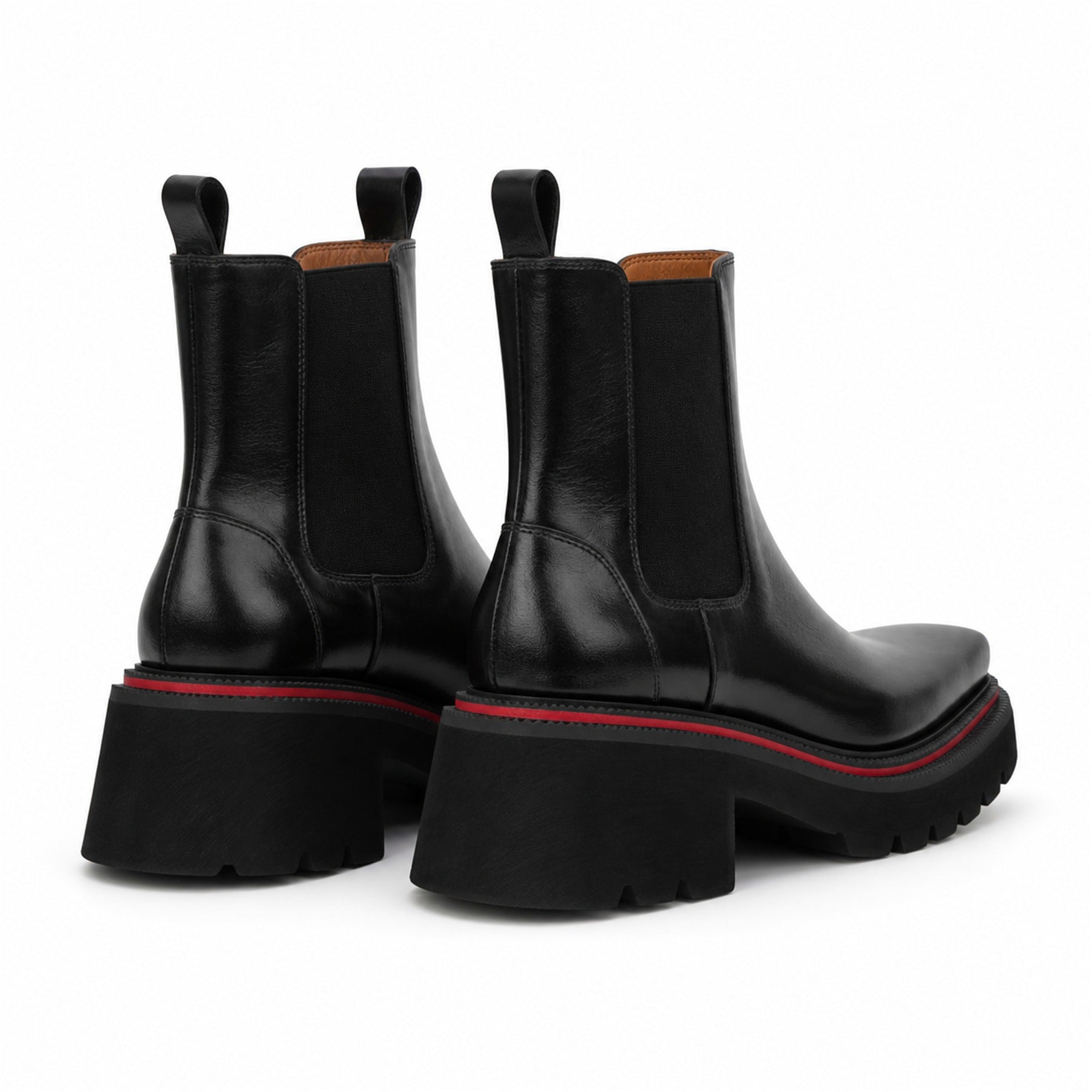 DIVINCH 5036B black lug sole Chelsea boots white background rear pair view