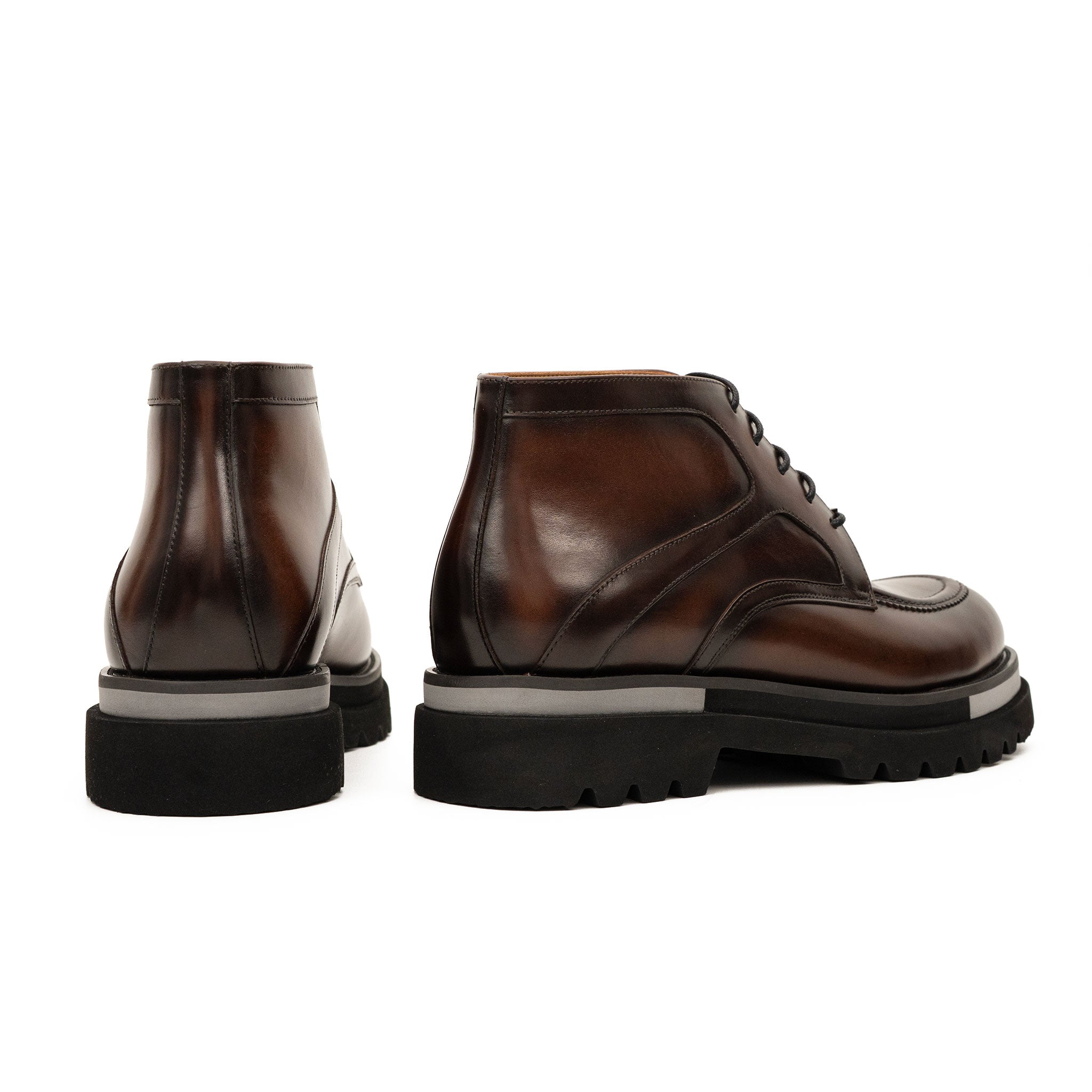 DIVINCH 6208A brown leather lace-up ankle boots rear pair view