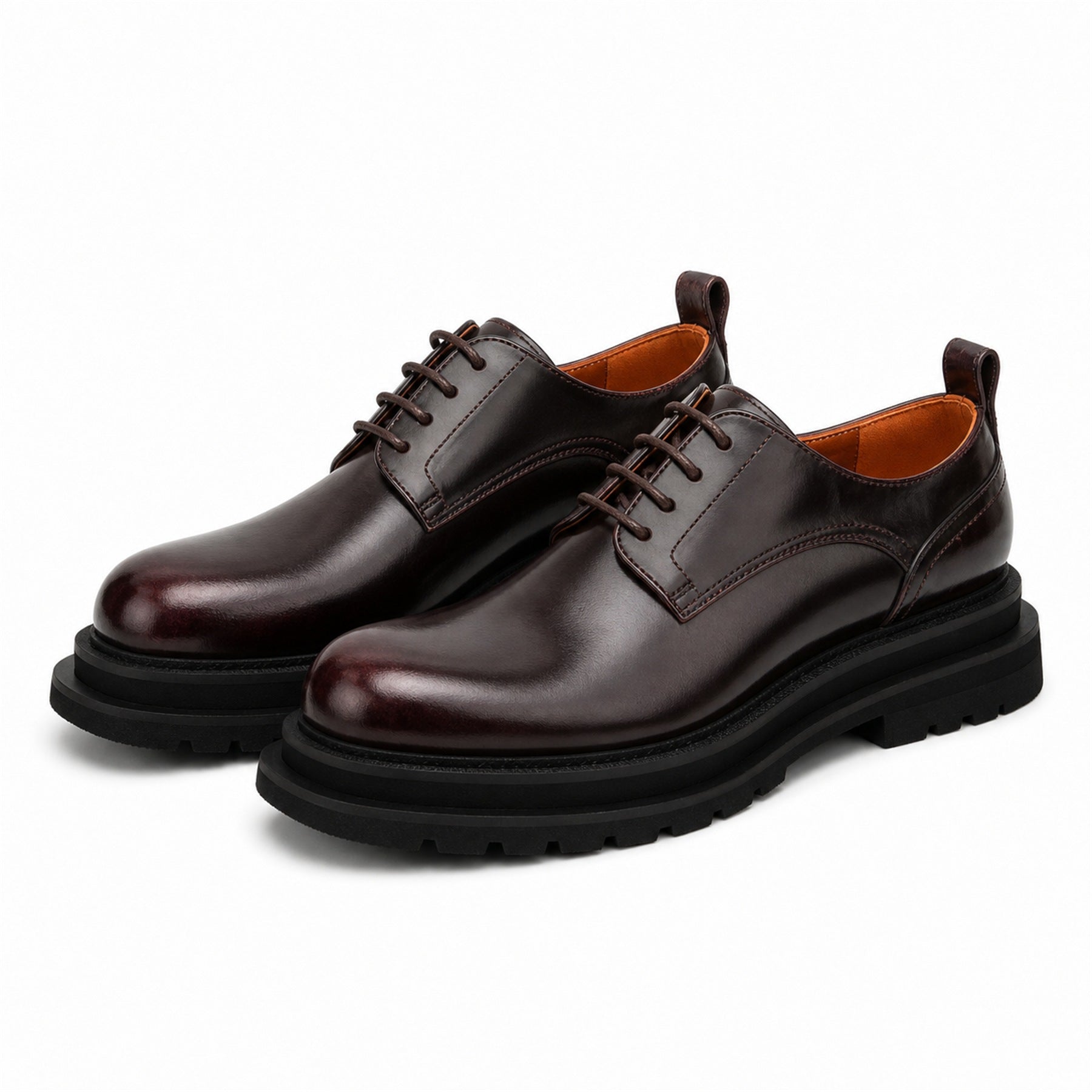 DIVINCH 8221KHA coffee lug sole derby shoes white background pair view