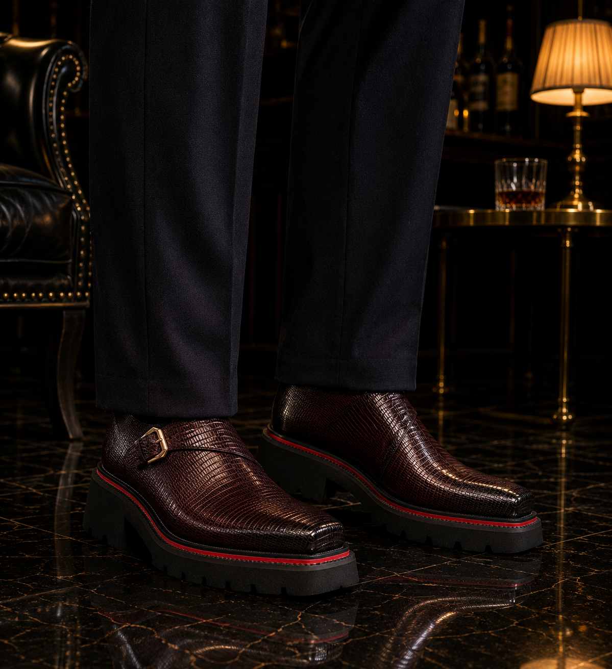 Brown Textured Monk Shoes with Lug Sole outfit scenario