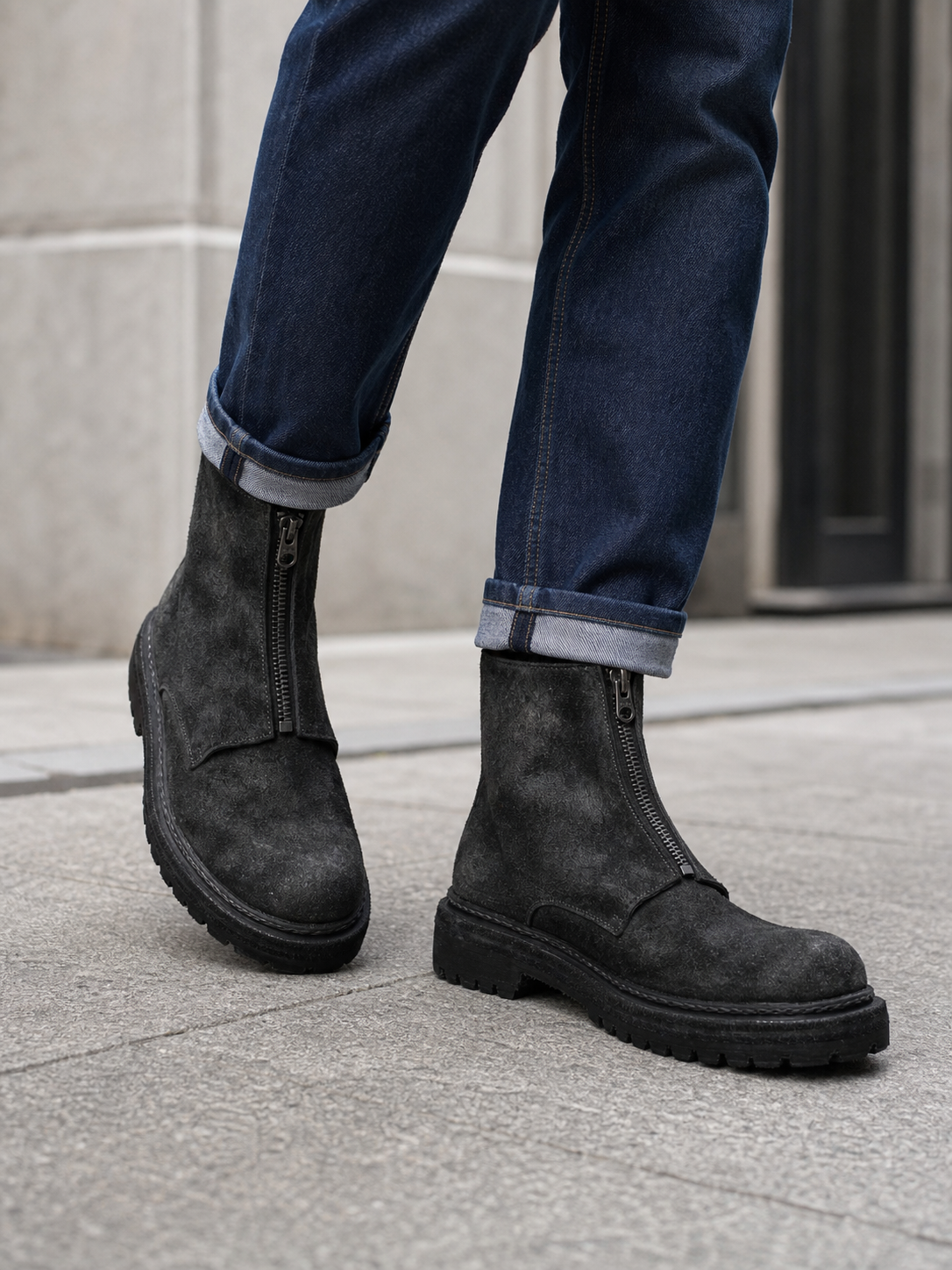 Charcoal Black Suede Zip Boots for Men