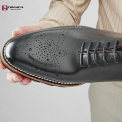 Black Round-Toe Oxford Shoes with Brown-Band Lug Sole