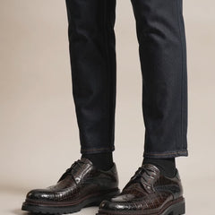 Sapatos Derby de Crocodilo Wingtip Castanho Escuro