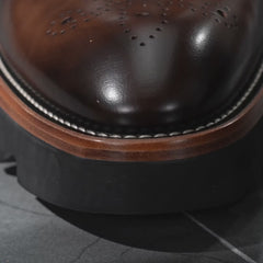 Coffee Brown Plain-Toe Cow Leather Oxford Shoes