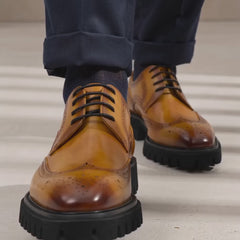 Tabak Rengi Wingtip İnek Derisi Derby Ayakkabı