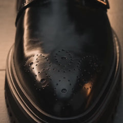 Black Glossy Lug Sole Double Buckle Monk Shoe