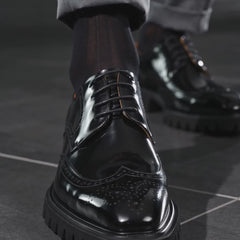 Black Wingtip Calf Leather Derby Shoes